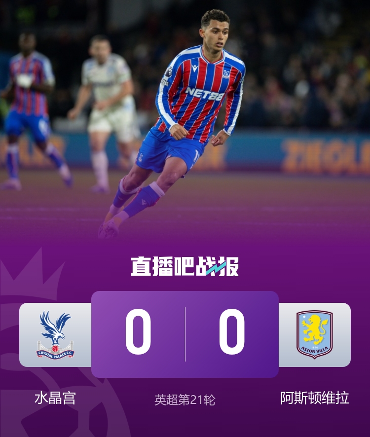 无缘连胜！维拉0-0闷平水晶宫距榜首5分仍第三 马丁内斯神扑救险