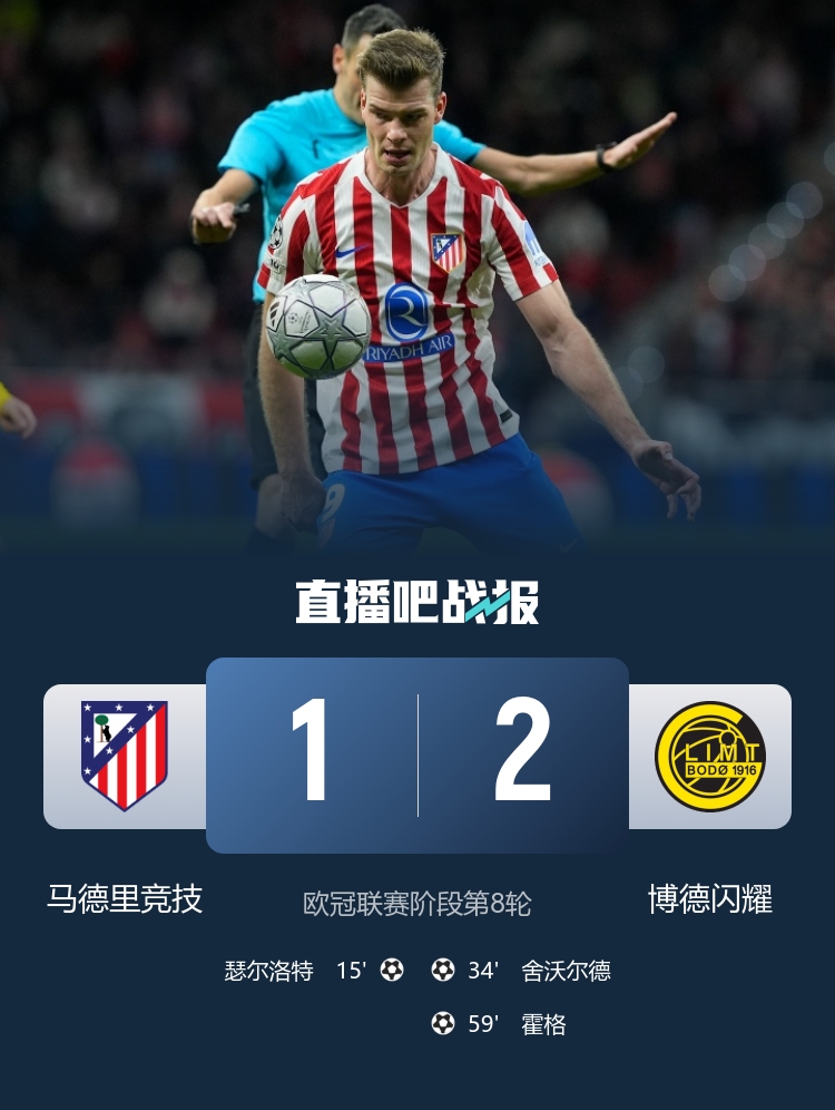 马竞1-2博德闪耀进入附加赛 瑟尔洛特破门难救主